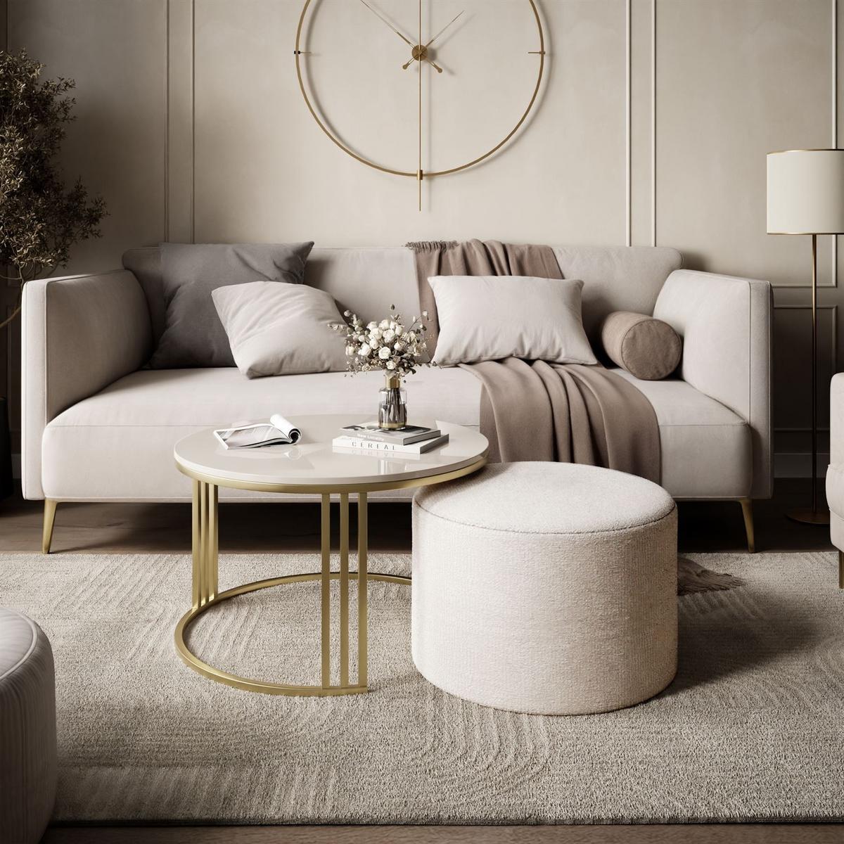 COUCHTISCH mit Hocker LORI Hochglanz gebürstetes Gold/glänzender Kaschmir/Perfect Harmony 01 - Kaschmir, Metall (70/70/49cm) - Lookway