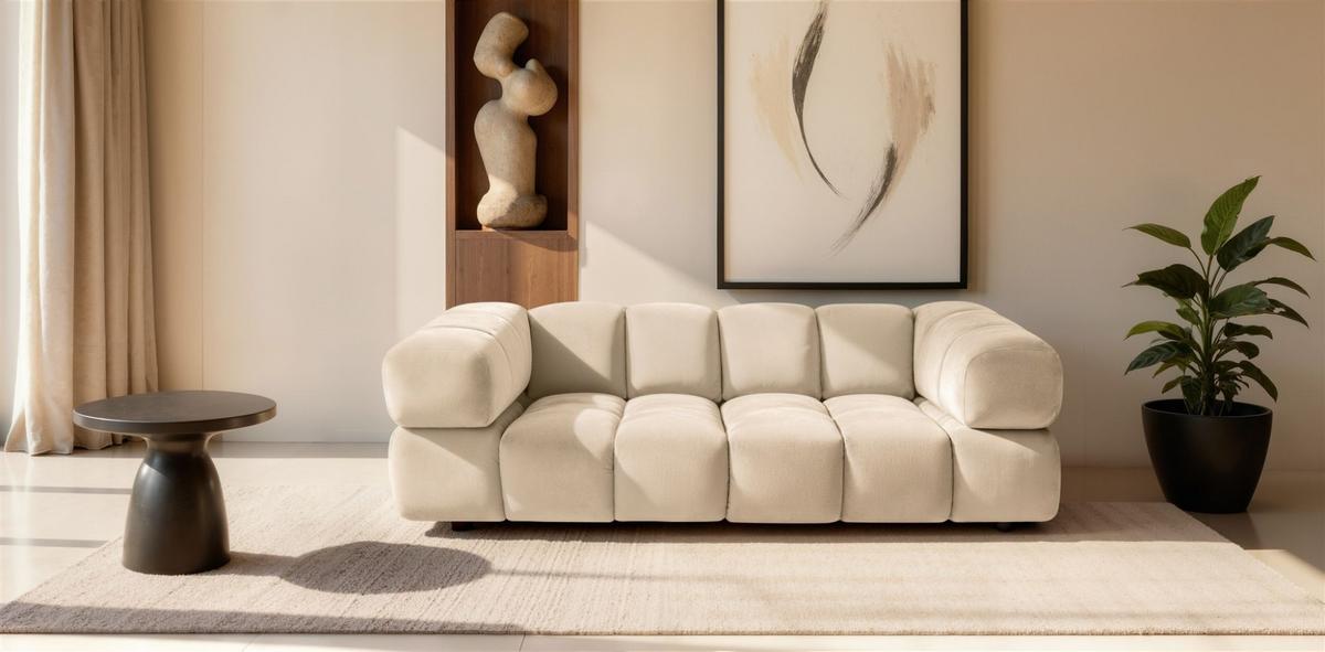 SOFA 3-sitzer Blanche In Bluvel - Creme, Holzwerkstoff/Textil (240/70/96cm) - Fun Möbel