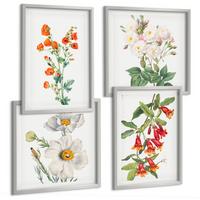 BILDER SET 4er Set - 50x50 cm & 40x60 cm Silberner Rahmen - Retro-Blumenmalerei - Silberfarben, Kunststoff (50/50cm) - TULUP