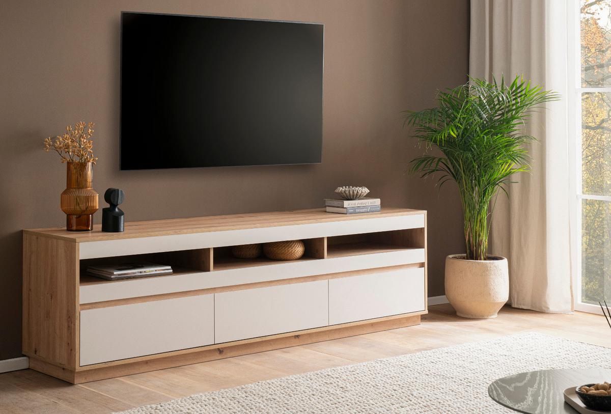 TV-LOWBOARD Kaschmir Sand und Eiche Artisan 202 cm, TV Unterschrank mit Schubkästen - Kaschmir/Eiche Artisan, Holzwerkstoff/Metall (202/60/45cm) - Furn.Design