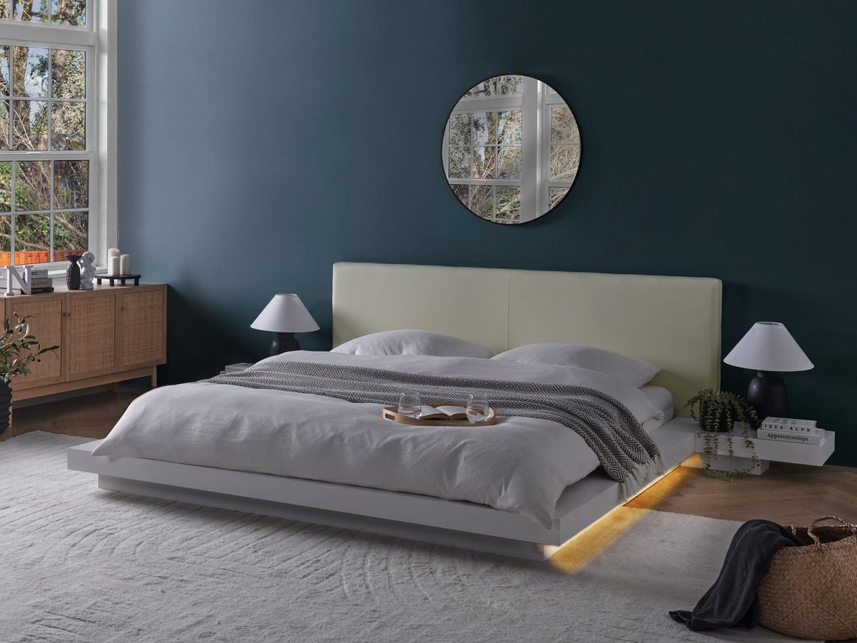BETT mit LED 180x200 cm Weiß Zen - Weiß, Holzwerkstoff (180/200cm) - Beliani
