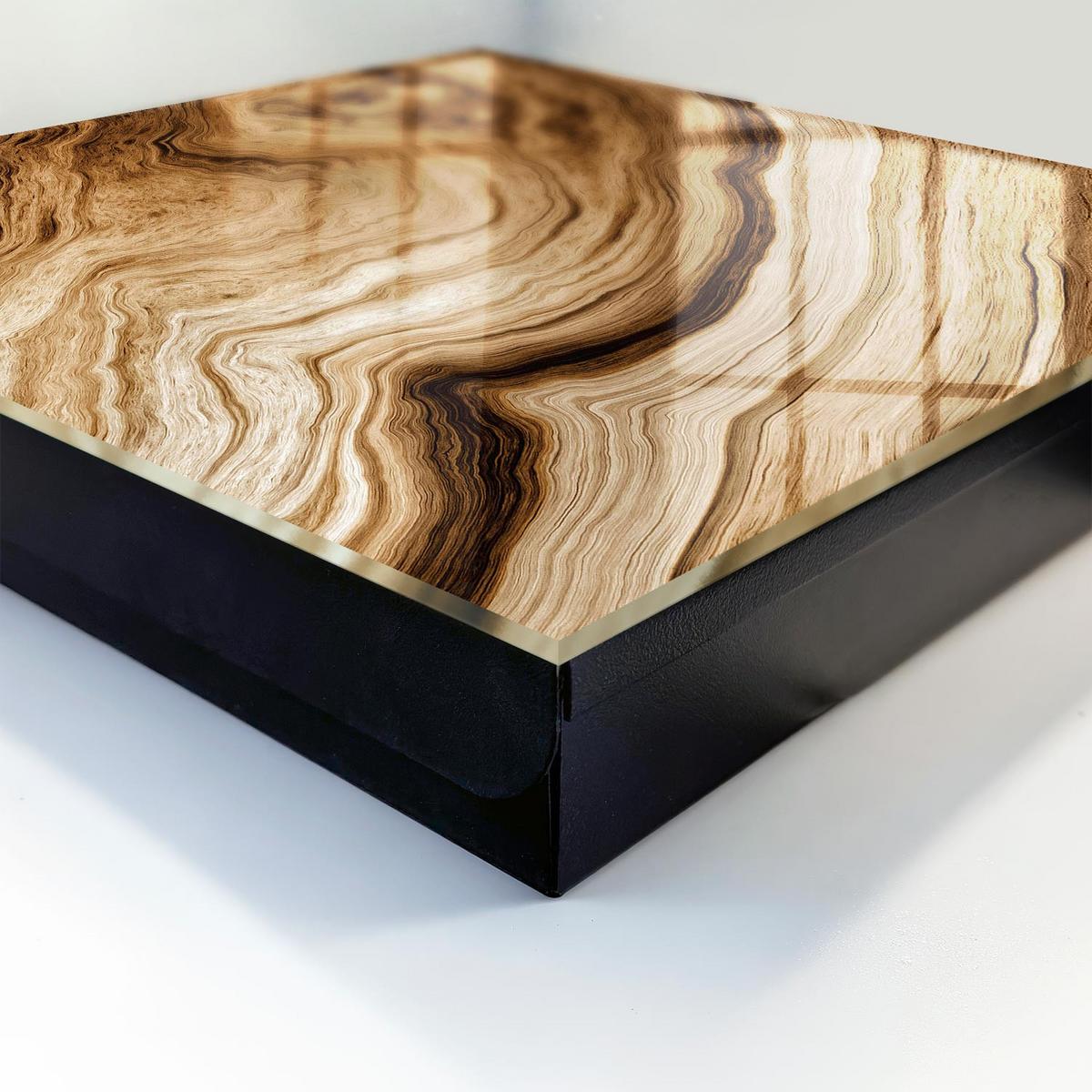 SCHLÜSSELBOX Schwarz 30x30 cm- Türöffnung nach rechts - Wellen aus Holz - Braun, Metall (30/30/5cm) - TULUP