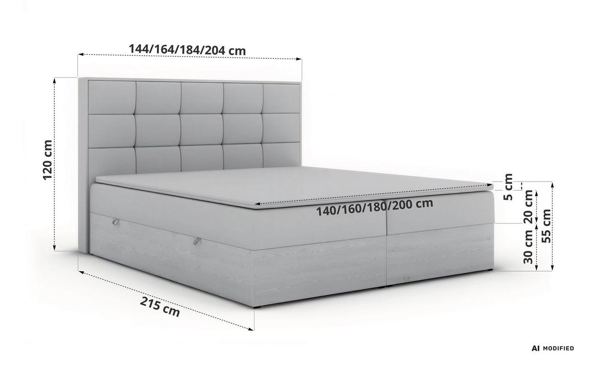 BOXBETT ALNOR 140/200 Hellgrau Velvet - Topper T25 - H3 - Hellgrau/Schwarz, Kunststoff/Textil (140/200cm) - MKS