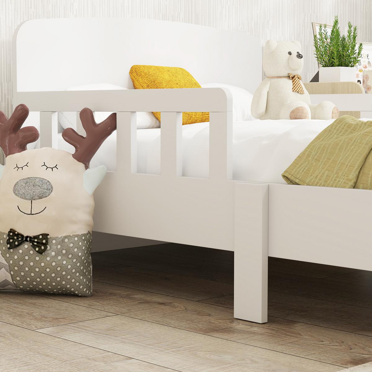 KINDERBETT, Kleinkindbett mit Rausfallschutz, Lattenrost, 143,5 x 74,2 cm Weiß - Weiß, Holzwerkstoff (70/140cm) - AIYAPLAY