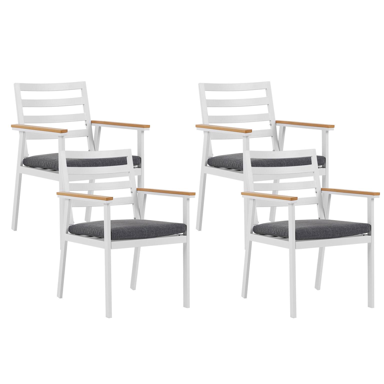 GARTENSTUHL 4er-Set Aluminium weiß Auflagen grau Cavoli - Weiß/Grau, Metall (54/82/60cm) - Beliani