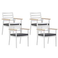 GARTENSTUHL 4er-Set Aluminium weiß Auflagen grau Cavoli - Weiß/Grau, Metall (54/82/60cm) - Beliani