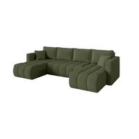 WOHNLANDSCHAFT mit Schlaffunktion und Bettkasten GARD-U 300x146x85 Grün Bouclé - Schwarz/Olivgrün, Holzwerkstoff/Kunststoff (300/85/146cm) - ALTDECOR