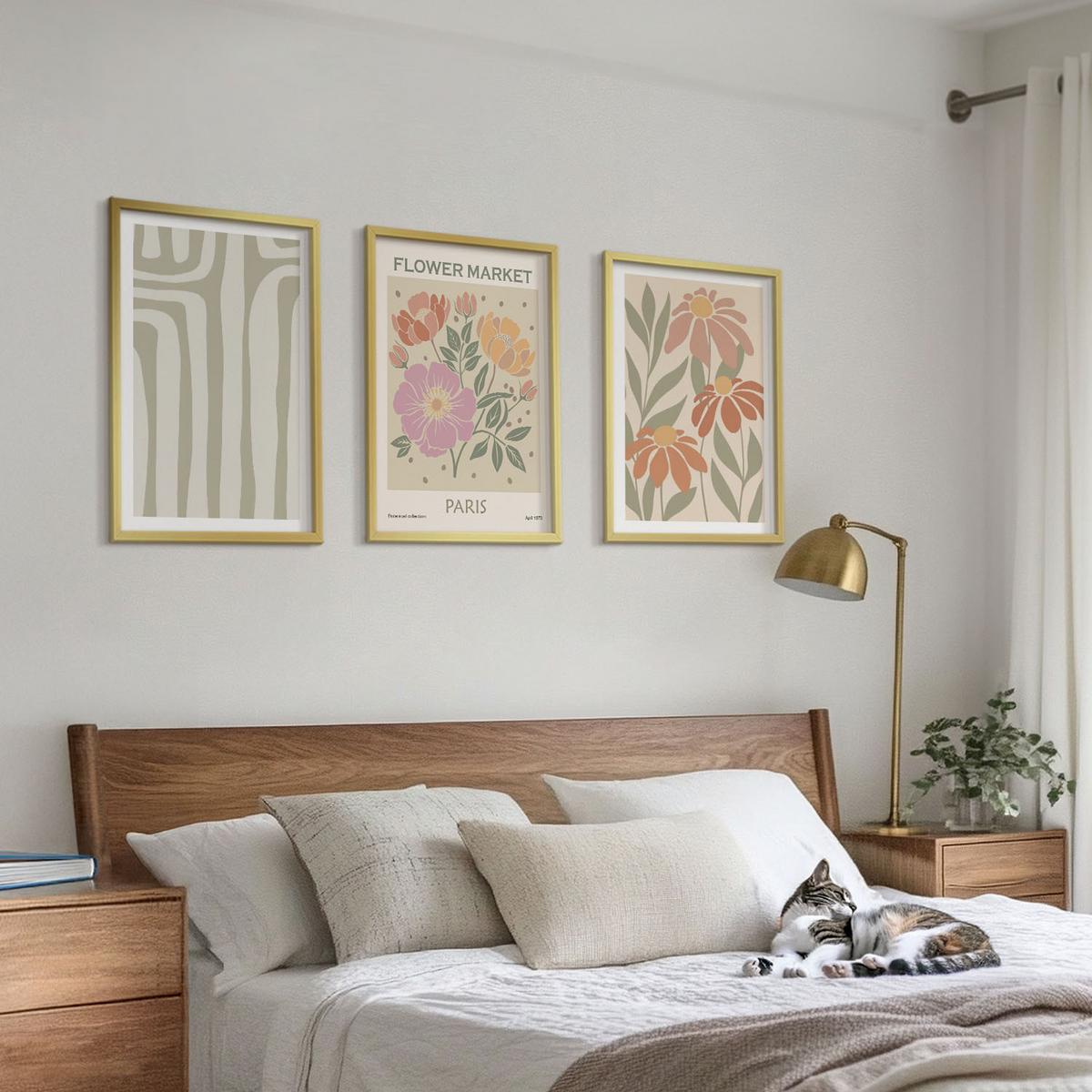 BILDER SET 3er Set - 40x60 cm Goldrahmen - Botanische Motive, Pariser Minimalismus - Goldfarben, Kunststoff (40/60cm) - TULUP