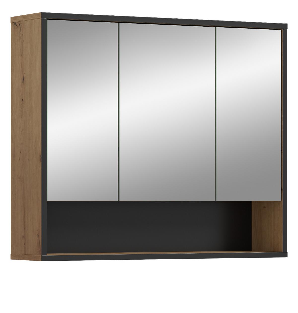 SPIEGELSCHRANK Eiche Artisan, schwarz 3-türig 80 cm, Badschrank mit Soft-Close - Eiche Artisan, Glas/Holzwerkstoff (80/68/19cm) - Inn.Furn