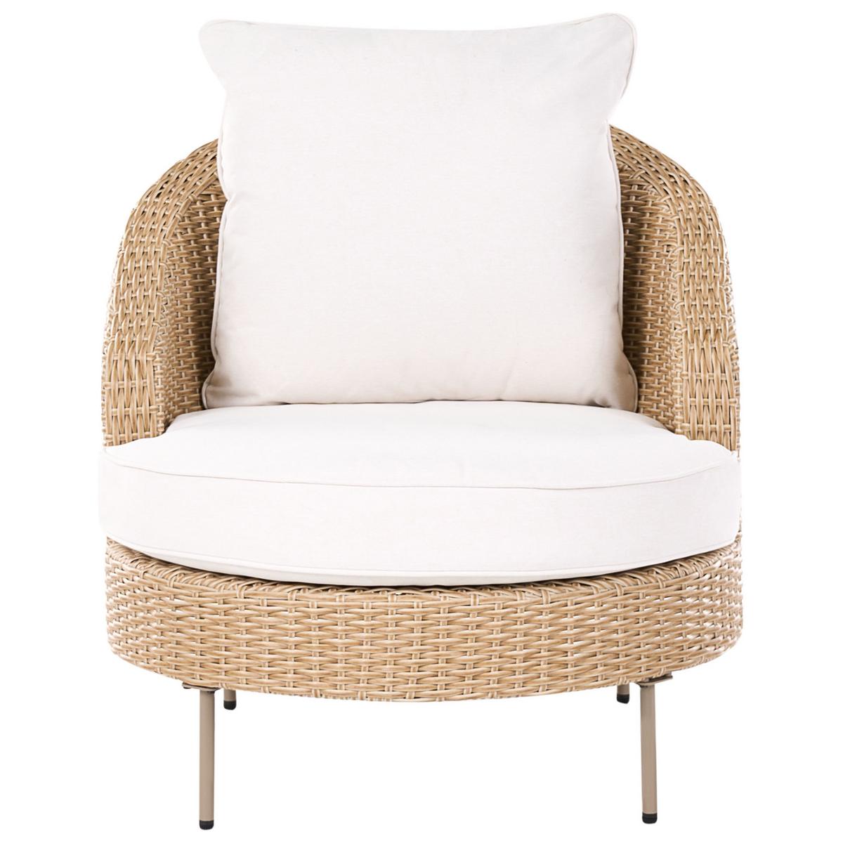 GARTENSESSEL mit Ottomane Polyrattan Beige Arcille - Beige, Kunststoff (80/80/93cm) - Beliani