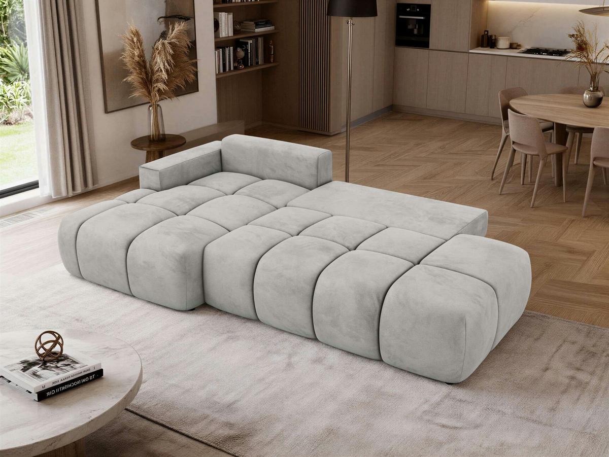 ECKSOFA LORAN L Hellgrau Velvet - Links - Hellgrau/Schwarz, Kunststoff/Textil (170/292cm) - MKS