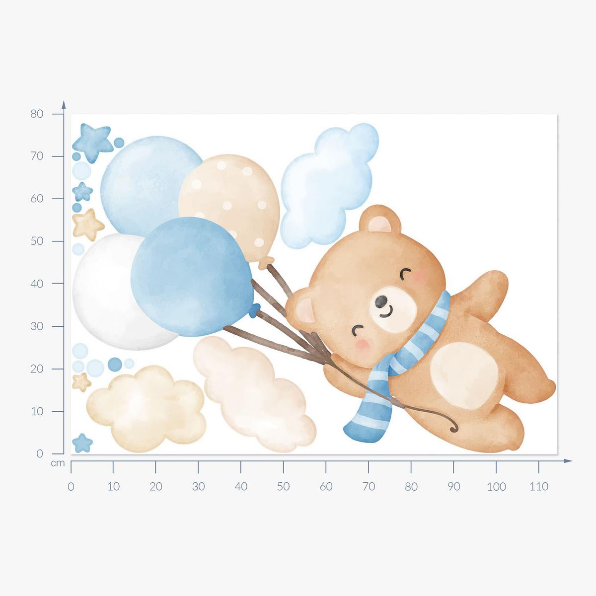WANDAUFKLEBER 80x114cm - Niedlicher Teddybär mit Luftballons - Multicolor, Kunststoff (80/114/0.1cm) - Wallfluent