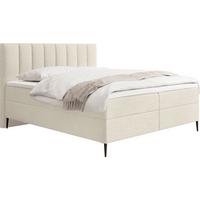 BOXBETT Allen mit Bettkasten, Boucle Creme 140x200 cm – inkl. H4 Taschenfederkern Matratze & Foam Topper - Creme/Schwarz, Textil/Metall (140/200cm) - WFL GROUP