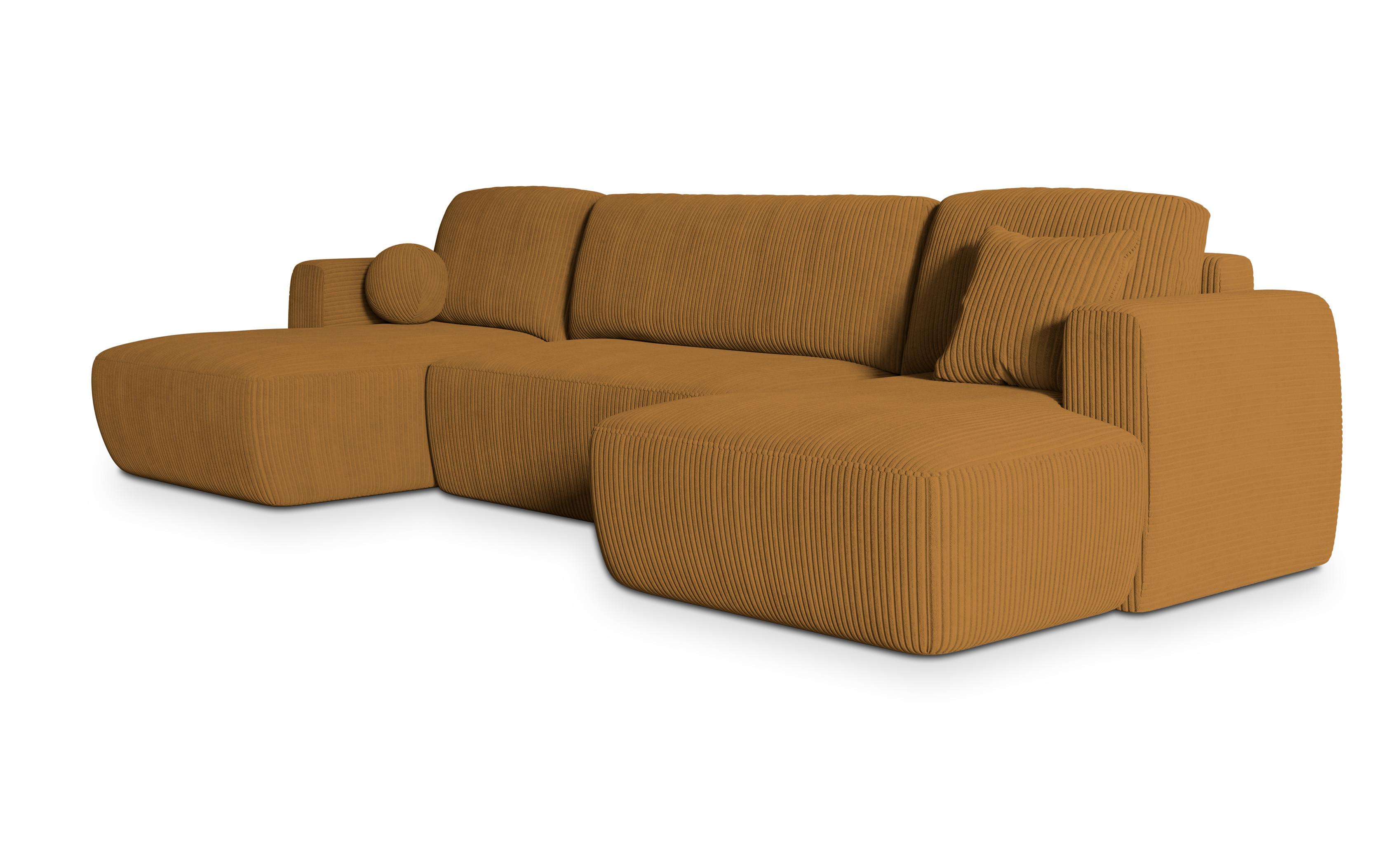 WOHNLANDSCHAFT SENTUM P Gelb Kordstoff mit Schlaffunktion - Gelb/Schwarz, Holz/Kunststoff (330/90/148cm) - MASSENO