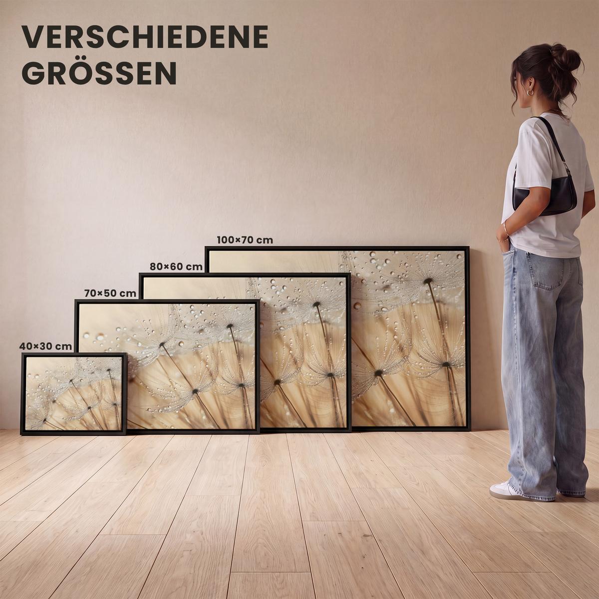LEINWAND Bilder mit Rahmen - Löwenzahn - Abstrakt - Natur - Beige - 40x30 - Braun, Textil (40/30cm) - MuchoWow