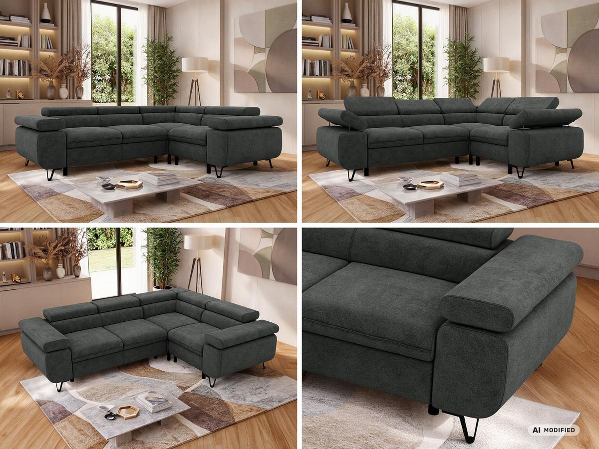 ECKSOFA ORSO L Dunkelgrau Stukture - Rechts Seite - Dunkelgrau/Schwarz, Textil/Metall (268/197cm) - MKS