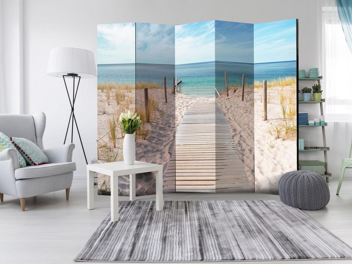 PARAVENT Beidseitig Bedruckter 5-tlg 225x172 cm Meer Strand und Dünen - Multicolor, Holz/Textil (225/172/3cm) - Muralo