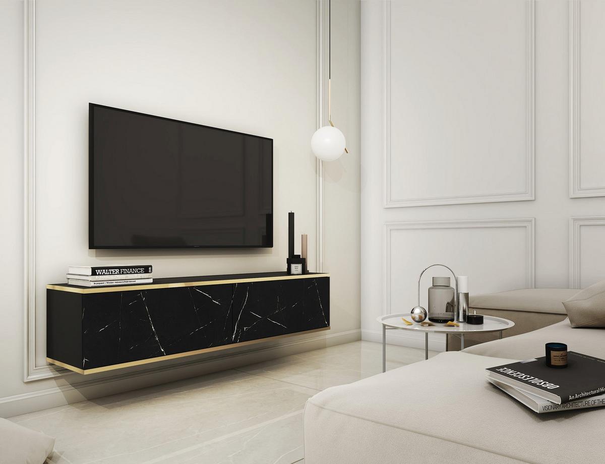 TV-HÄNGEBOARD Mucalma Schwarze Marmoroptik 135 cm - Goldfarben/Schwarz, Holzwerkstoff (135/30/32cm) - Selsey