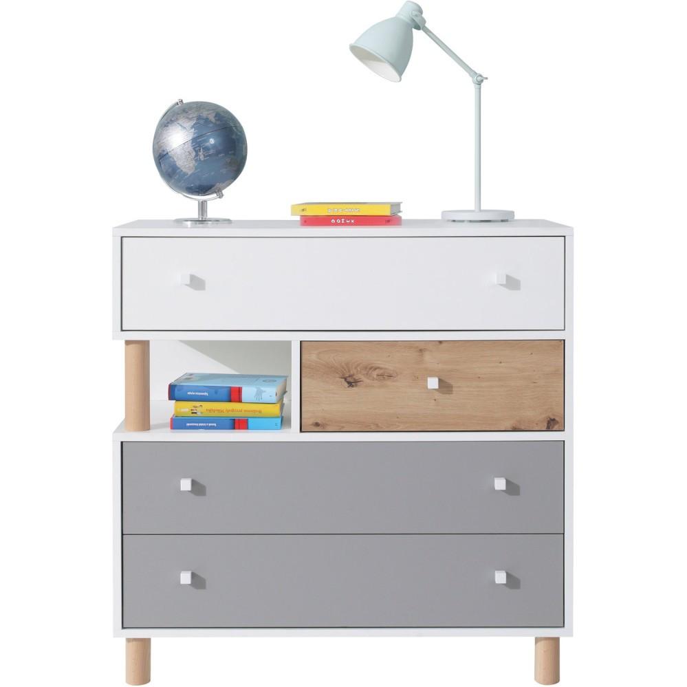 KOMMODE Figo für Jugendzimmer, mit 4 Schubladen - Eiche Artisan/Weiß, Holz/Holzwerkstoff (90/90/40cm) - Beautysofa