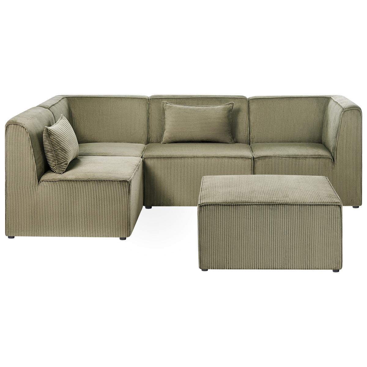 ECKSOFA Modul 4-Sitzer rechtsseitig Grün Cord mit Ottomane Lemvig - Grün, Textil (250/166cm) - Beliani