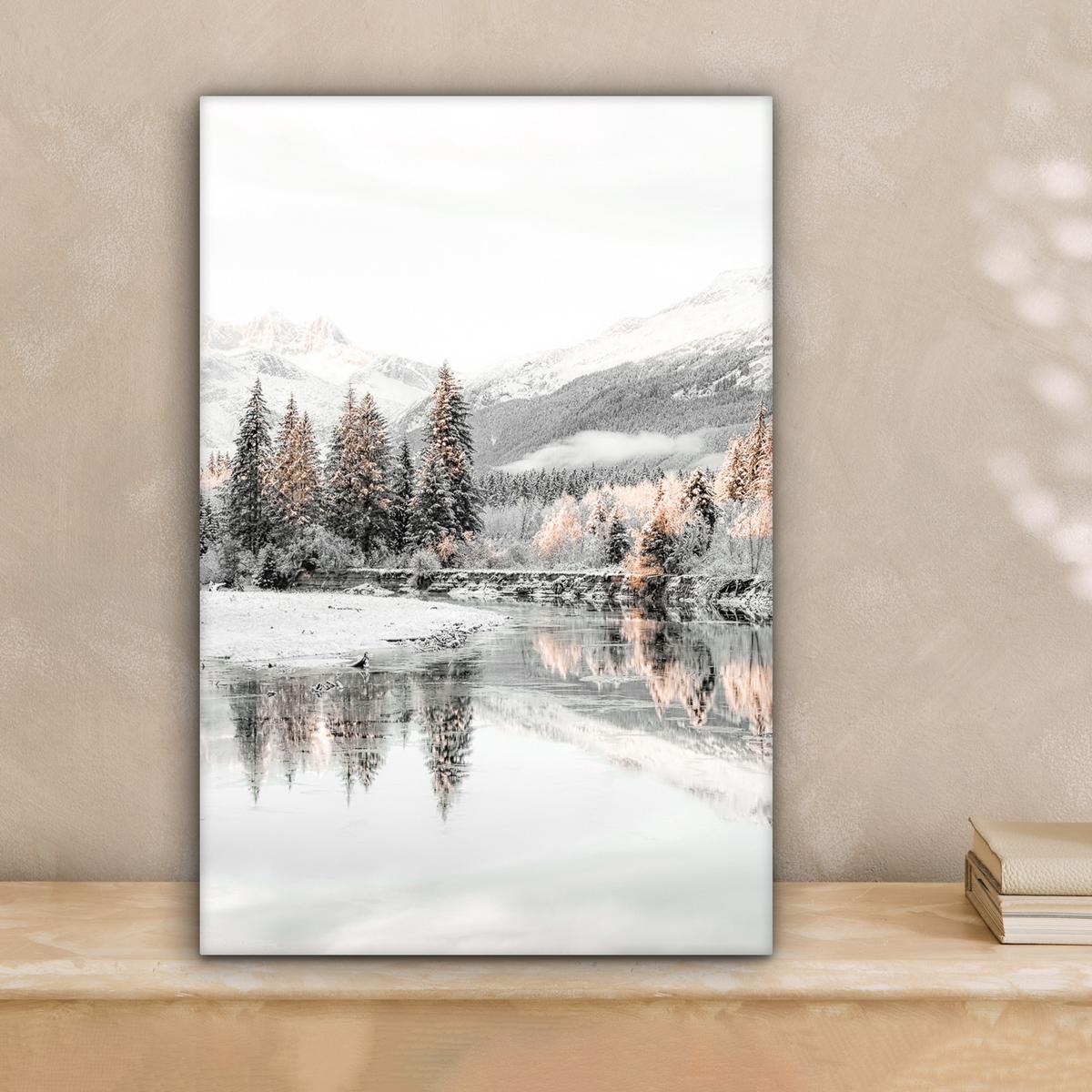 LEINWANDBILD Natur - Winter - Bäume - Berge - Schnee Deko Wohnzimmer 20x30 cm - Weiß Hochglanz, Textil (20/30cm) - MuchoWow