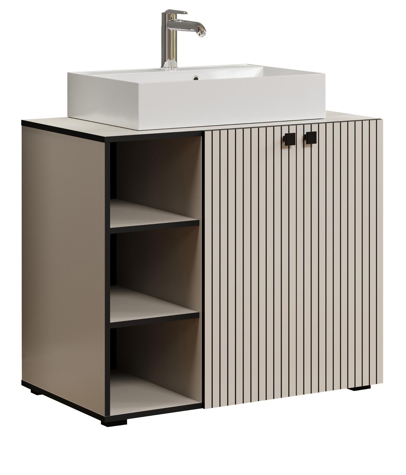 WASCHTISCH Kaschmir, Grau 90 cm, Set inklusive Waschbecken - Kaschmir/Schwarz, Holzwerkstoff/Metall (90/91/53cm) - Top.Furn