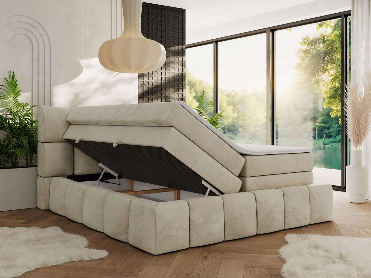 BOXSPRINGBETT NIRA KING 120/200 Beige Velvet - H4 - Beige, Holz/Textil (120/200cm) - MKS