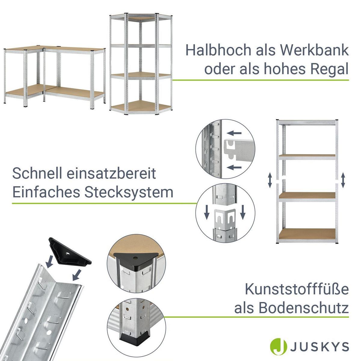 REGALSYSTEM Easy silber insgesamt 12 Böden (3er-Set) - Silberfarben, Metall (155/160/155cm) - Juskys
