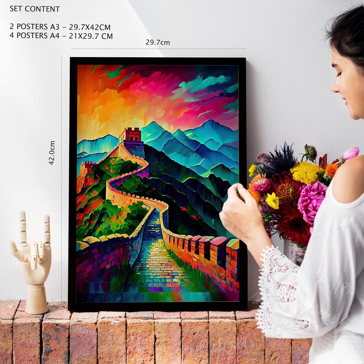 POSTER Set Mit 6 Weg Im Ölgemälde Stil A3 & A4 Weißer Rahmen - Weiß, Papier (29/3cm) - Nacnic