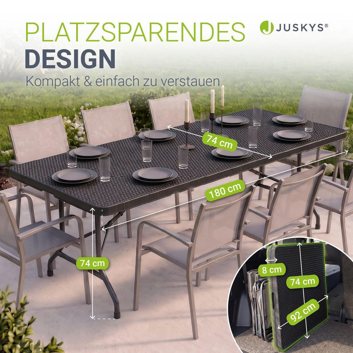 GARTENTISCH Easyfold klappbar schwarz - Schwarz, Kunststoff (180/74/74cm) - Juskys