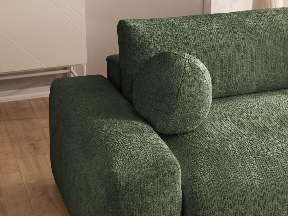 ECKSOFA Puffy mit Schlaffunktion und Bettkasten - besonders weich und puffig aus Grün Chenille-Stoff - Ottomane rechts - Schwarz/Grün, Holz/Kunststoff (266/138cm) - S-Style Möbel