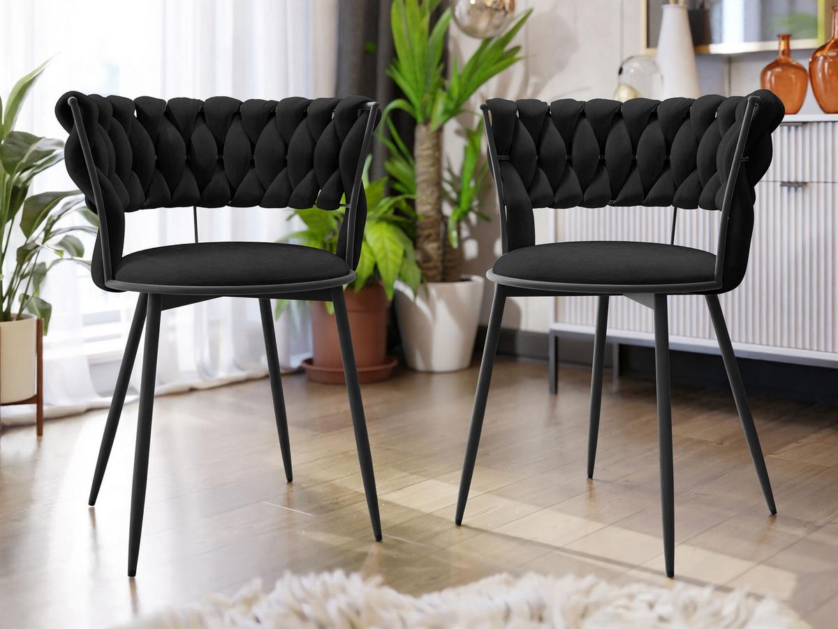 STUHL 2er-Set Muz DC-1141/BK (2 Stück in Samt) - Schwarz, Textil/Metall (57/74/52cm) - MIRJAN24