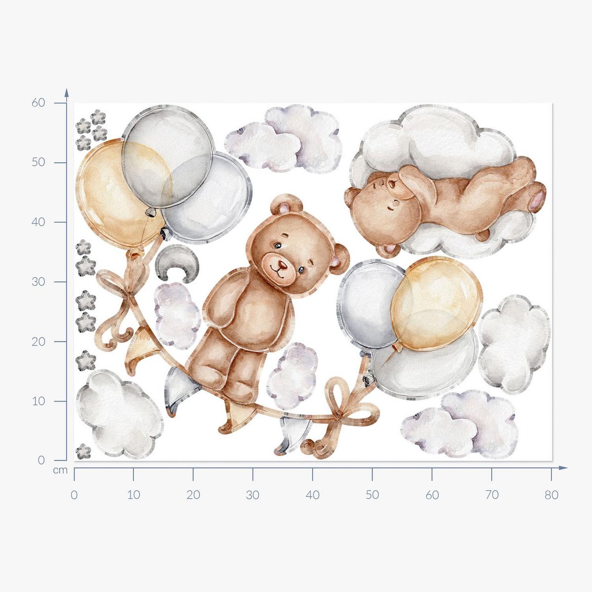 WANDAUFKLEBER 60x80cm - Aquarell-Teddybären - Multicolor, Kunststoff (60/80/0.1cm) - Wallfluent