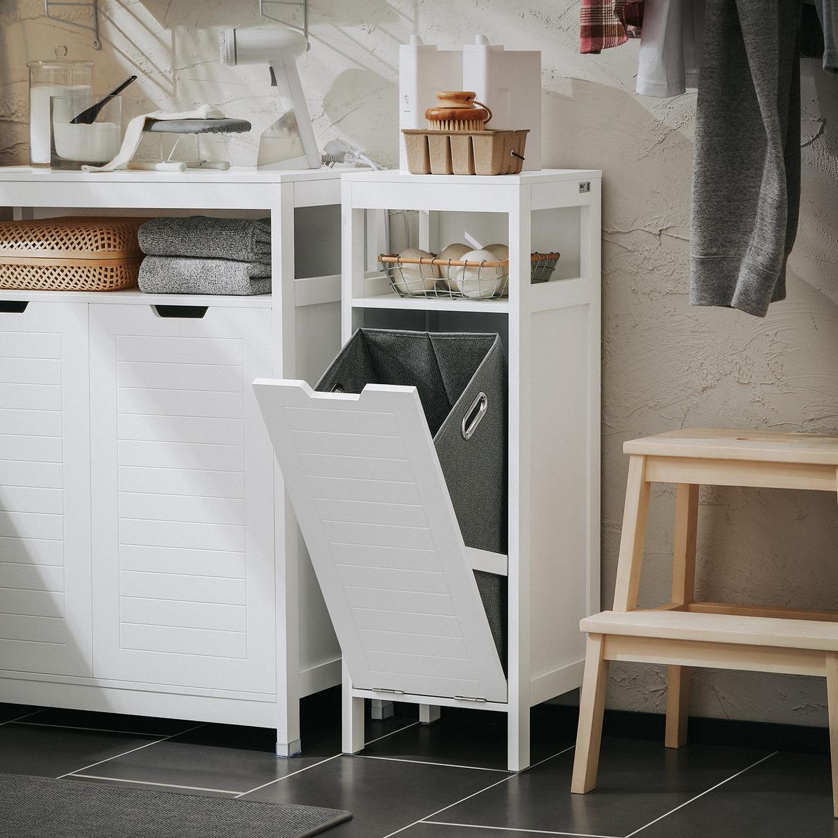 WÄSCHESCHRANK mit Wäschesack Weiß - Weiß, Holzwerkstoff (30/90/30cm) - SoBuy