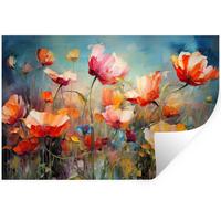 WANDTATTOO Blumen - Aquarell - Kunst - Botanisch - Natur Wandsticker 120x80 cm - Orange, Kunststoff (120/80/0.1cm) - MuchoWow
