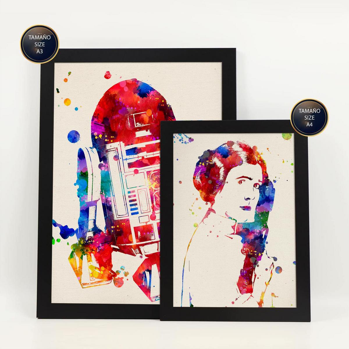 POSTER Set Mit 6 Star Wars Aquarell Illustrationen Klassischer Science Fiction Geschichten Und Filme Innenarchitektur A3 & A4 Schwarzer Rahmen - Schwarz, Papier (29/3cm) - Nacnic
