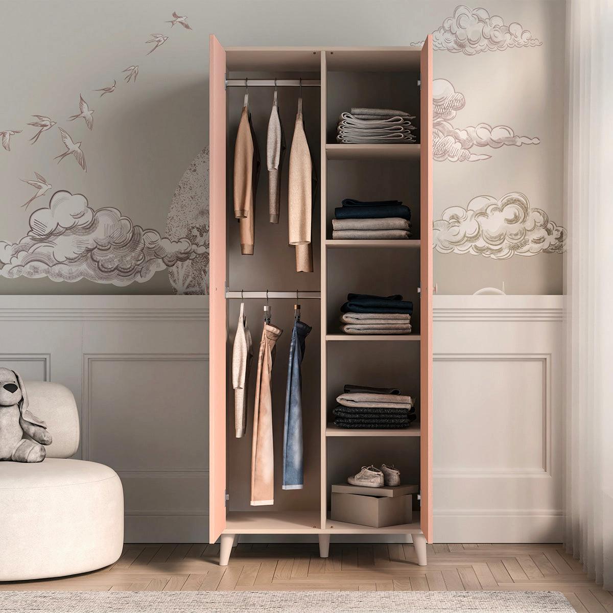 SCHRANK 2 Türen Alycia Beige - Korallenrosa - Holzeffekt - Pink, Holz (80/190/51cm) - Petits-meubles
