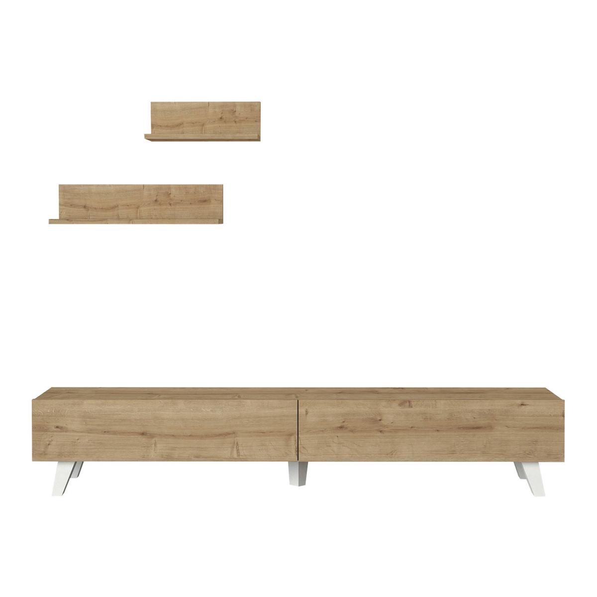 LOWBOARD Saarijärvi mit 2 Wandregalen - Eichefarben, Holzwerkstoff (180/33/31cm) - [en.casa]