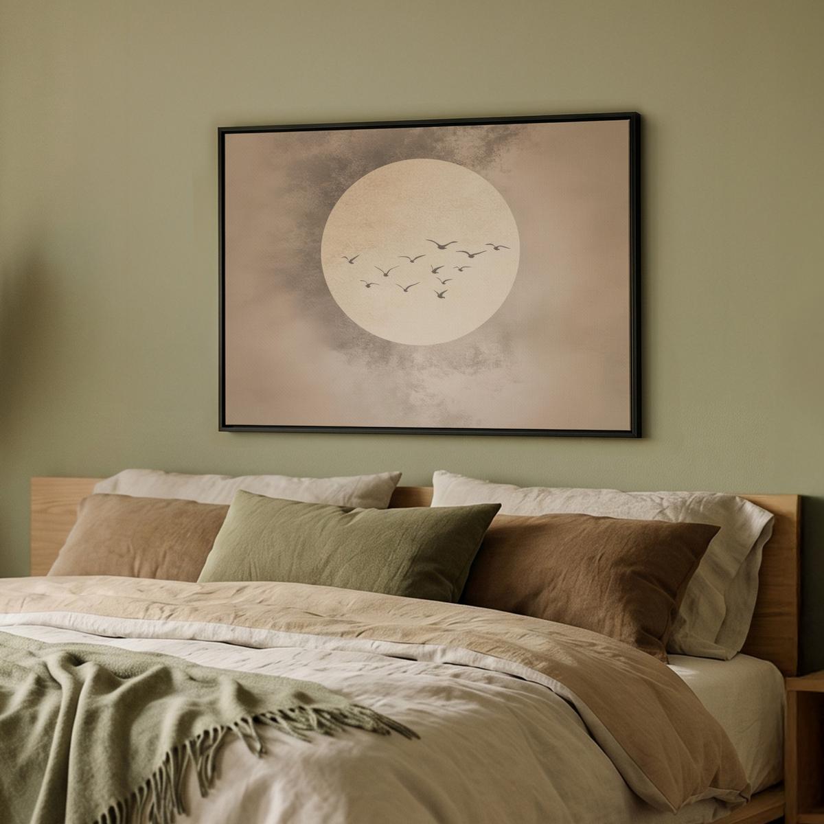 LEINWAND Bilder mit Rahmen - Vogel - Beige - Japanisch - 70x50 - Taupe, Textil (70/50cm) - MuchoWow