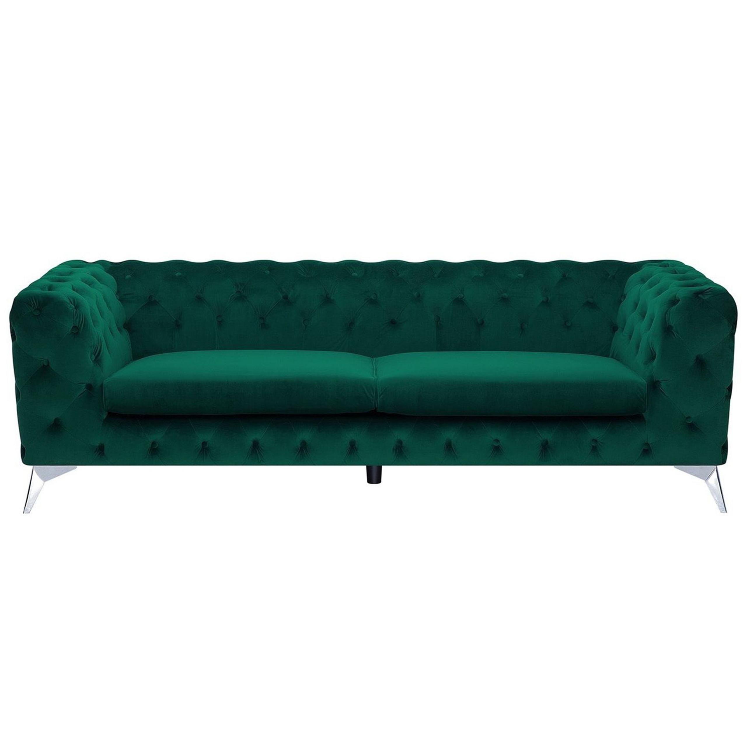 3-SITZER-SOFA Samtstoff Grün Sotra - Hellgrün, Textil (224/70/85cm) - Beliani