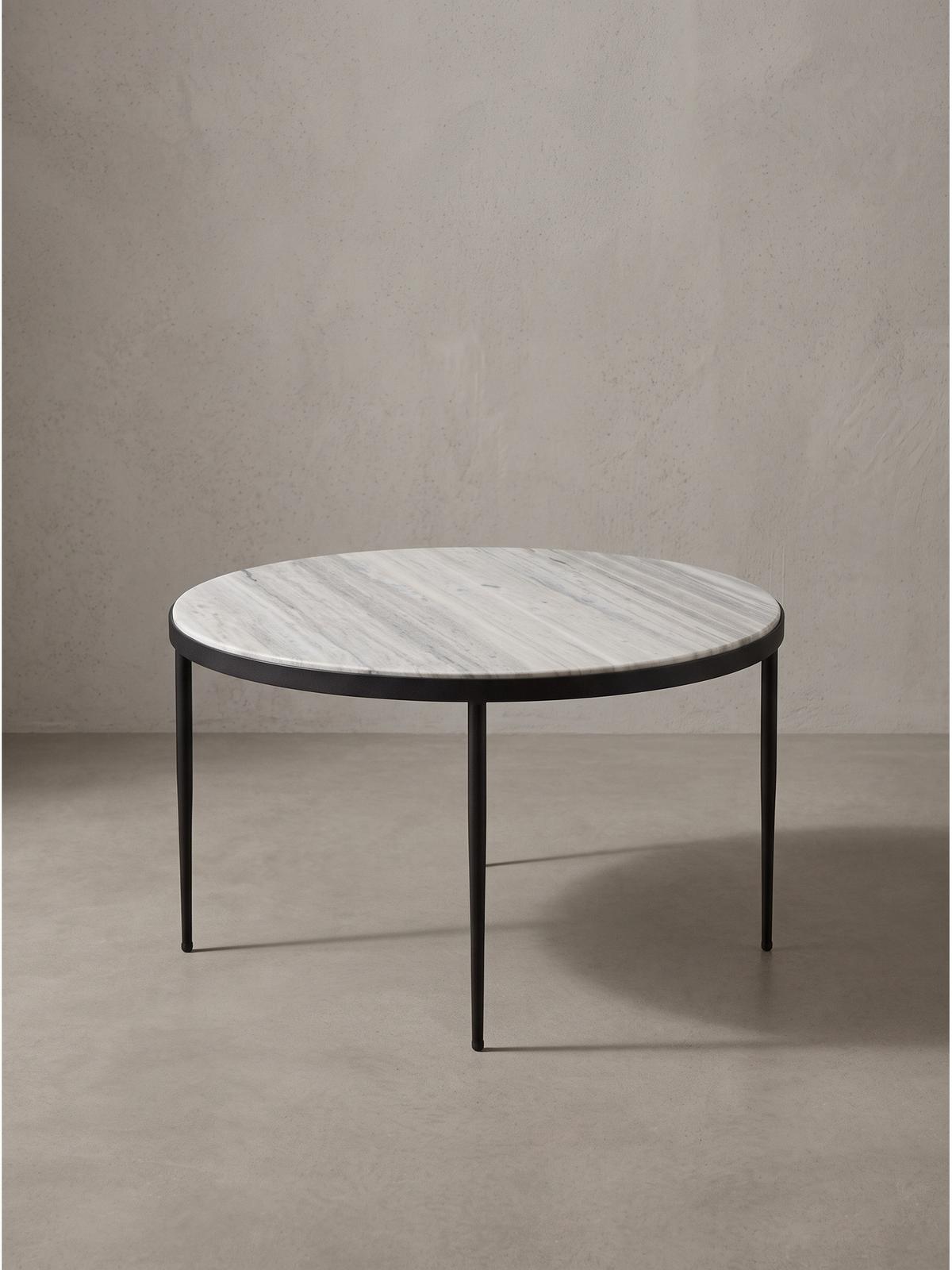COUCHTISCH OMBRONE, Marmor, Grau-Marmoroptik, Ø 70 x 42 cm - Schwarz/Weiß, Stein/Metall (70/70/42cm) - KADIMA DESIGN