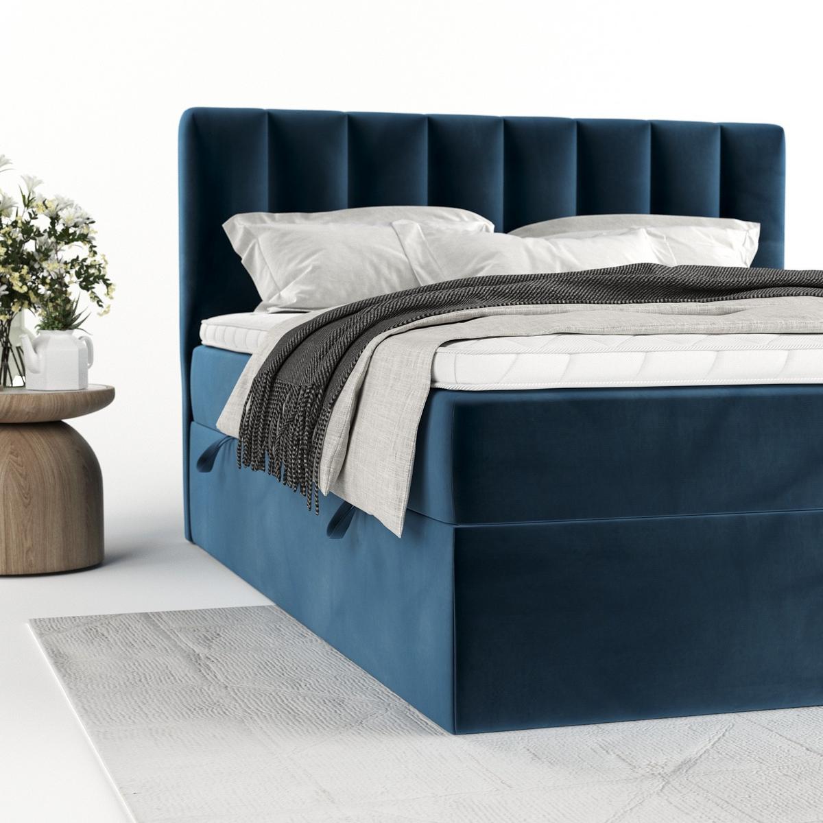 BOXBETT Bari 140/200 cm Dunkelblau im Kronos Stoff - Dunkelblau, Holz/Holzwerkstoff (140/200cm) - AltaBeds