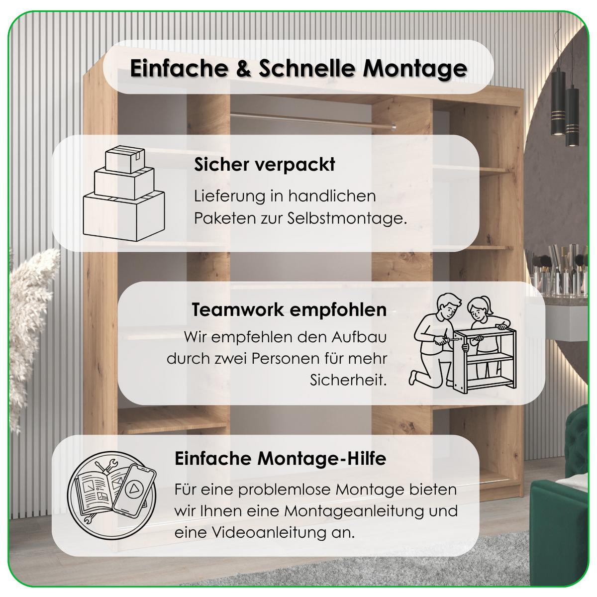 SCHIEBETÜRENSCHRANK TOKYO 200/150/62 2-türig - Silberfarben/Weiß, Holz/Kunststoff (150/200/62cm) - MÖBEL KRYSPOL