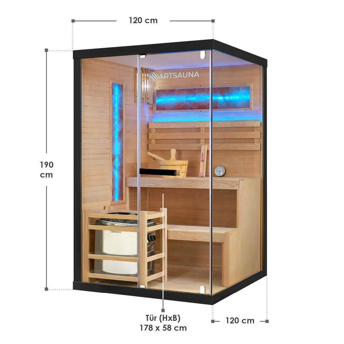 SAUNA Vantaa 120 x 120 cm mit 3,5 kW Saunaofen - Schwarz, Holz (120/200/120cm) - Artsauna
