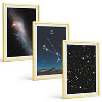 BILDER SET 3er Set - 40x60 cm Goldrahmen - Kosmische Landschaften von Galaxien - Goldfarben, Kunststoff (40/60cm) - TULUP