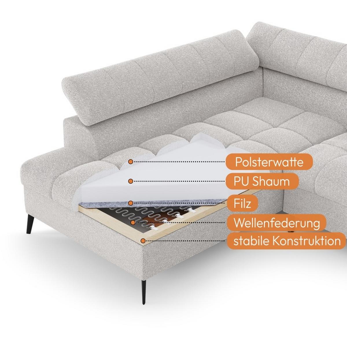 ECKSCHLAFSOFA Vinni Braun, Chenille-Stoff, links - Braun, Textil (265/205cm) - Beautysofa