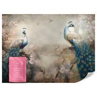 FOTOTAPETE Abstrakte Pfauen Blumen Beton Vintage 450x315 - Blau/Beige, Papier (450/315cm) - Muralo