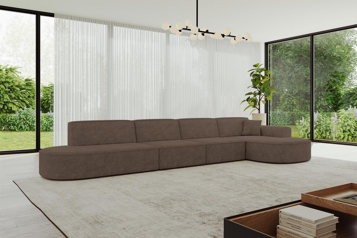 ECKSOFA Ottomane Rechts MARI-L3 - 413x171x79 cm Braun Velours - Schwarz/Braun, Holzwerkstoff/Kunststoff (171/413cm) - ALTDECOR