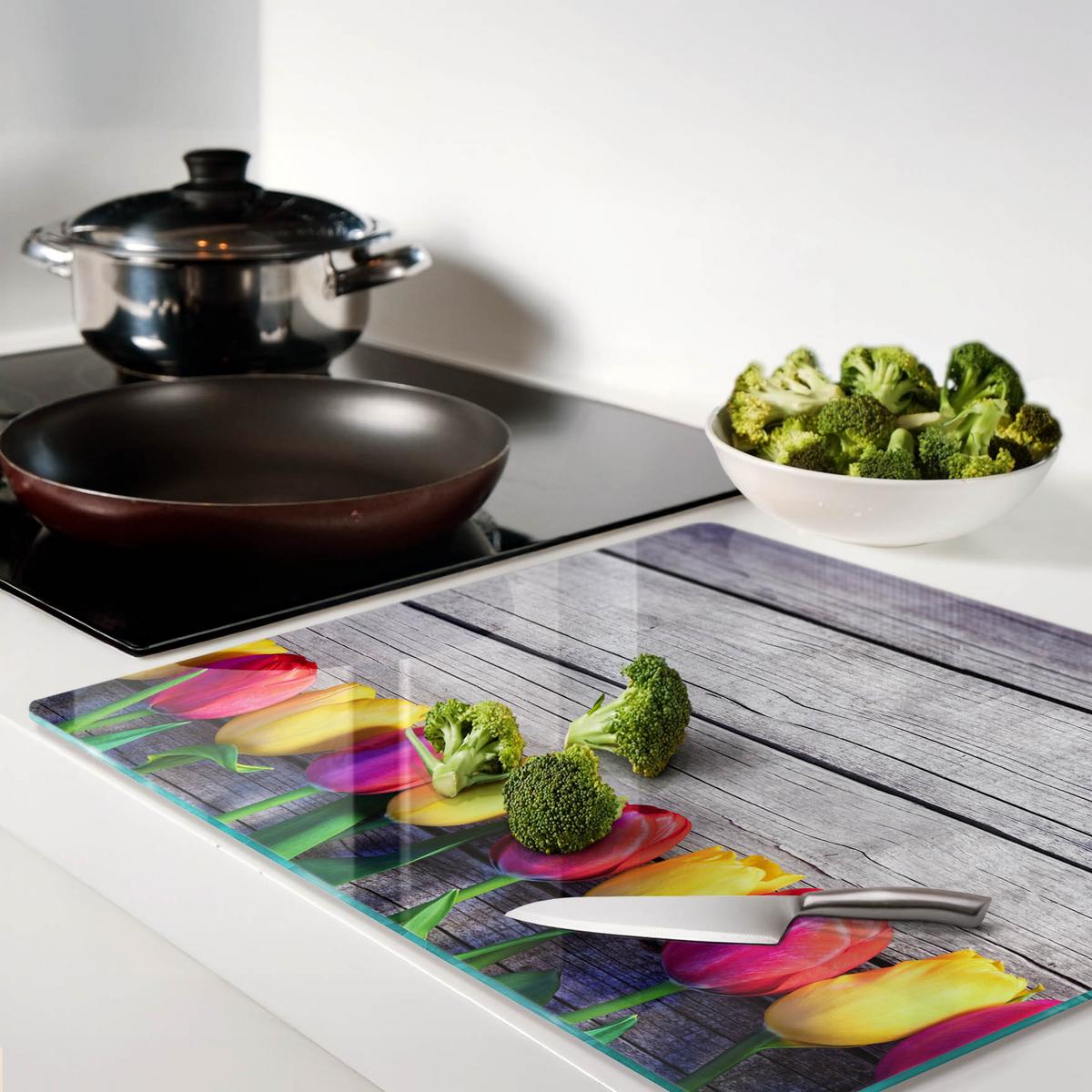 GLASPLATTE 60x52 cm Tulpenholz - Multicolor, Glas (60/0.4/52cm) - TULUP