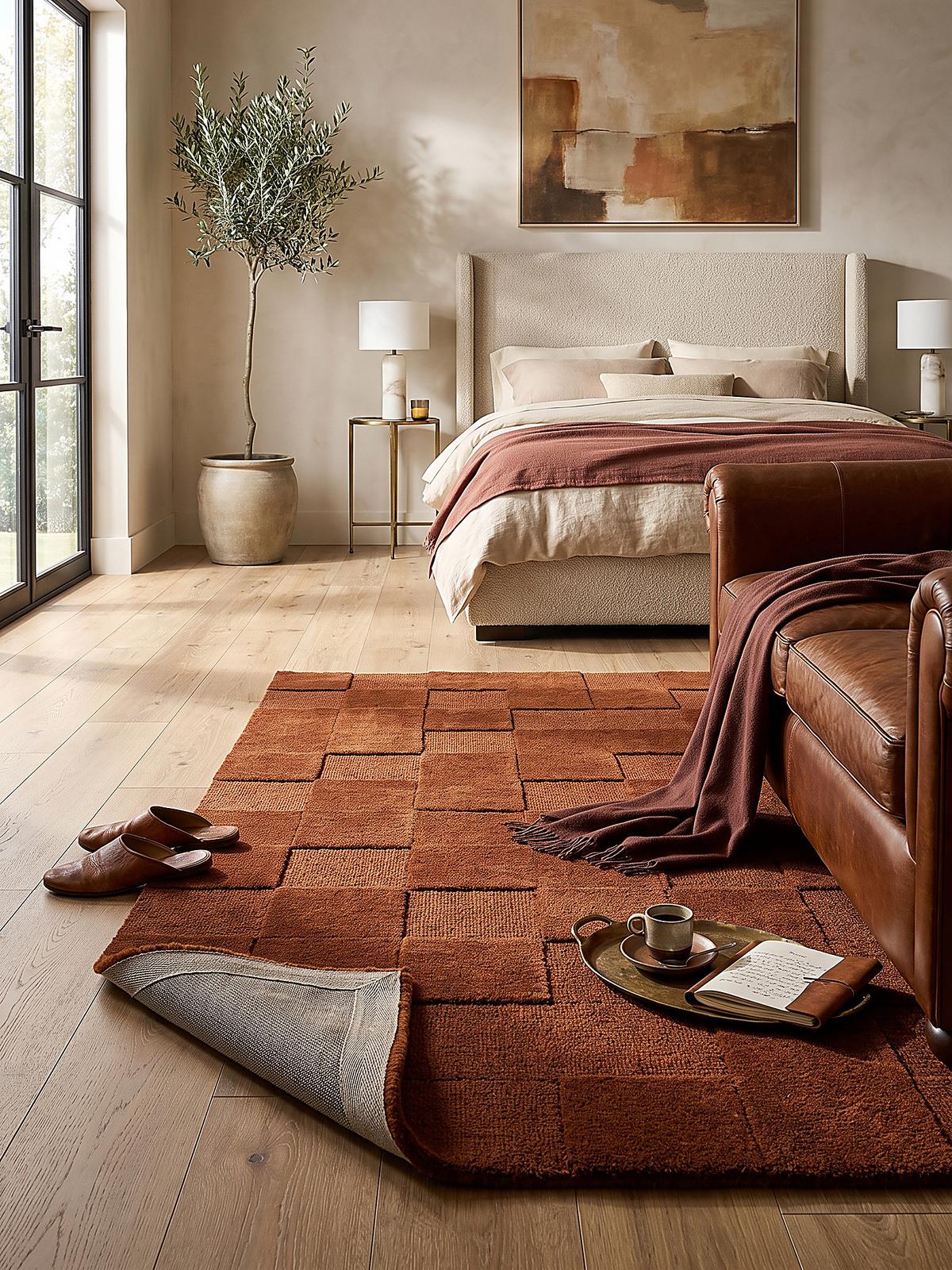 WOLLTEPPICH handgetuftet DEBEN, Schachbrettmuster, Terrakotta, 160 x 230 cm - Orange, Textil (160/230cm) - KADIMA DESIGN